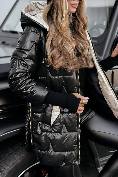 Stefana - Stylowy płaszcz zimowy z kapturem i podszewką